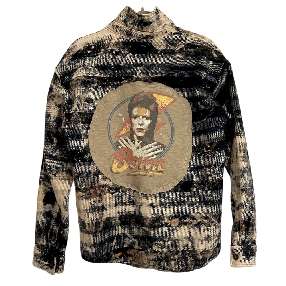 DAVID BOWIE ONE OF A KIND upcycled flannel shacket jacket creation by Rachelle